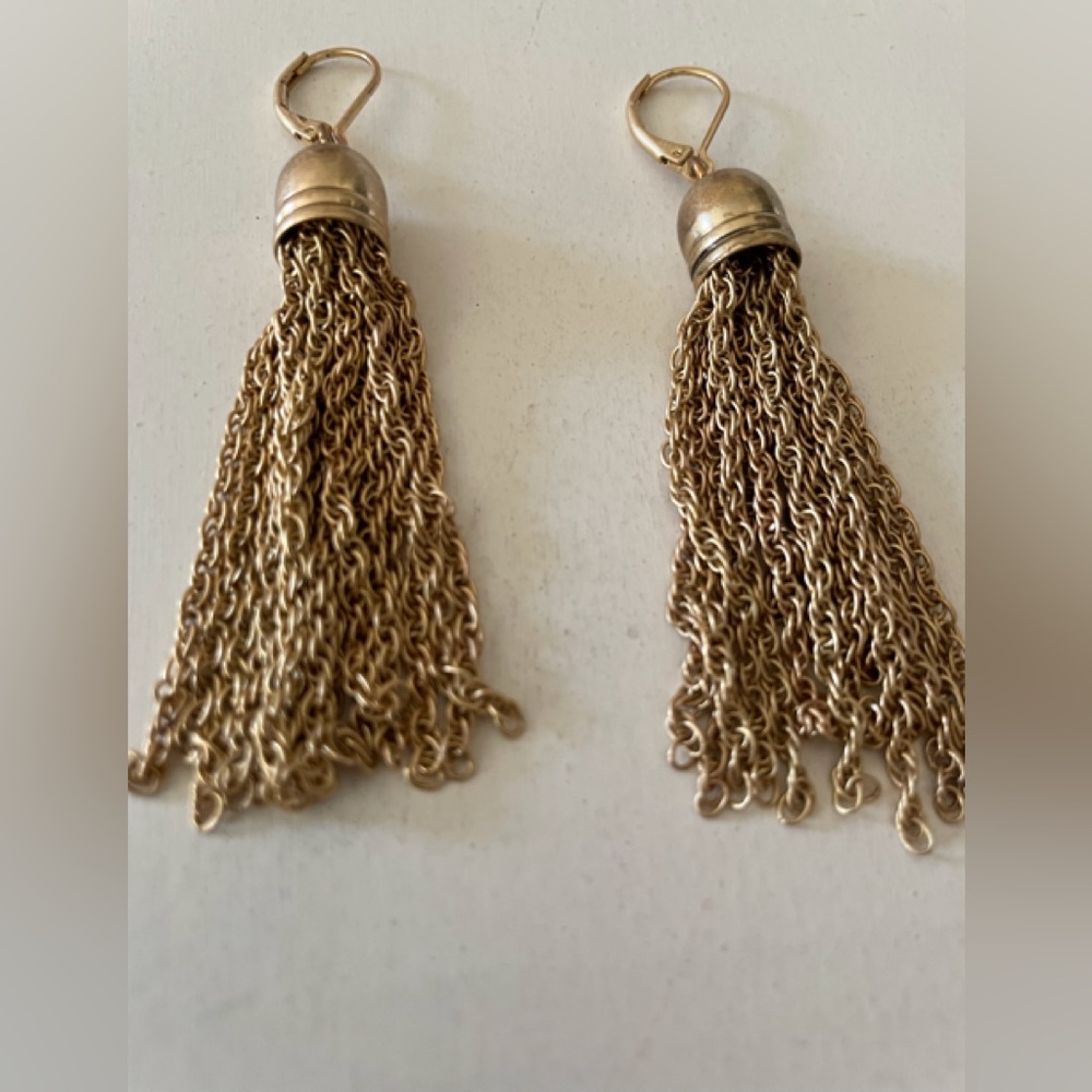 Gold tassel earrings, pierced